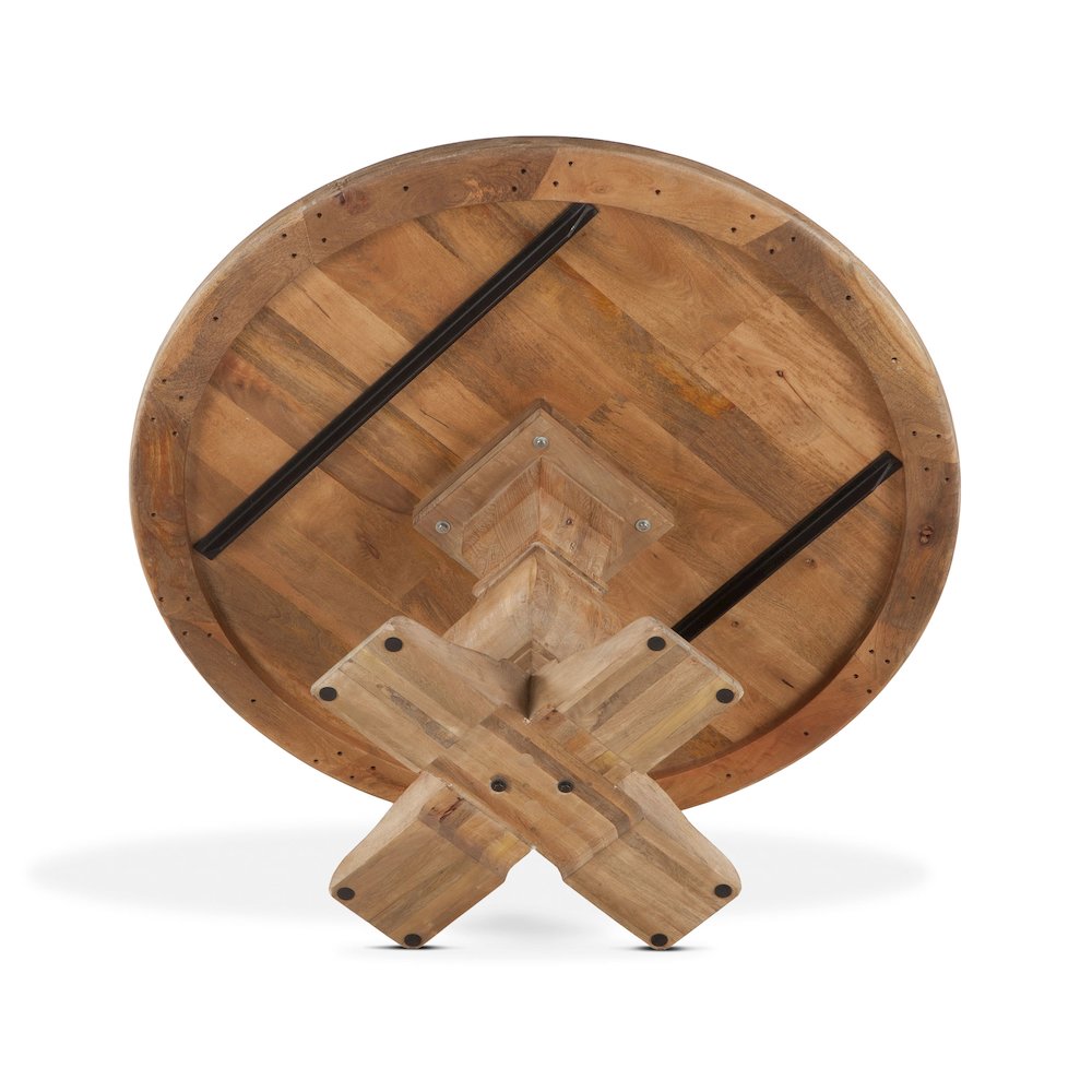 Pengrove 60-Inch Round Mango Wood Dining Table in Antique Oak Finish. Picture 8