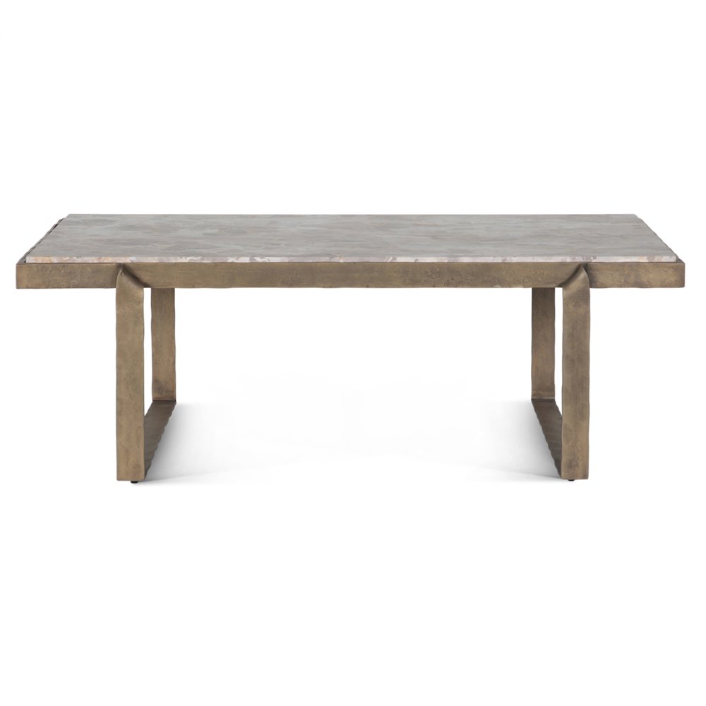 Rhodes 49" Coffee Table with Capri Beige Marble Top and Antique Brass Base. Picture 1