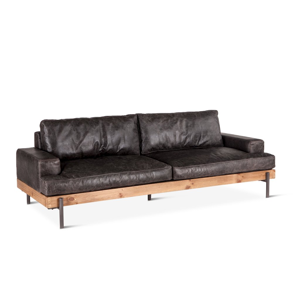 Chiavari Distressed Antique Ebony Leather Sofa. Picture 3