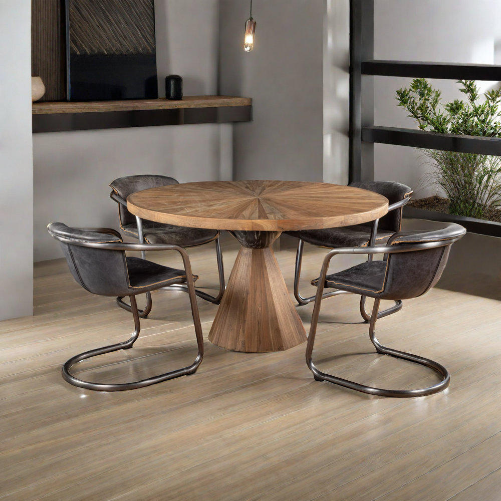 Rustic Revival Natural Teak Wood with Black Marble Pedestal. Picture 6
