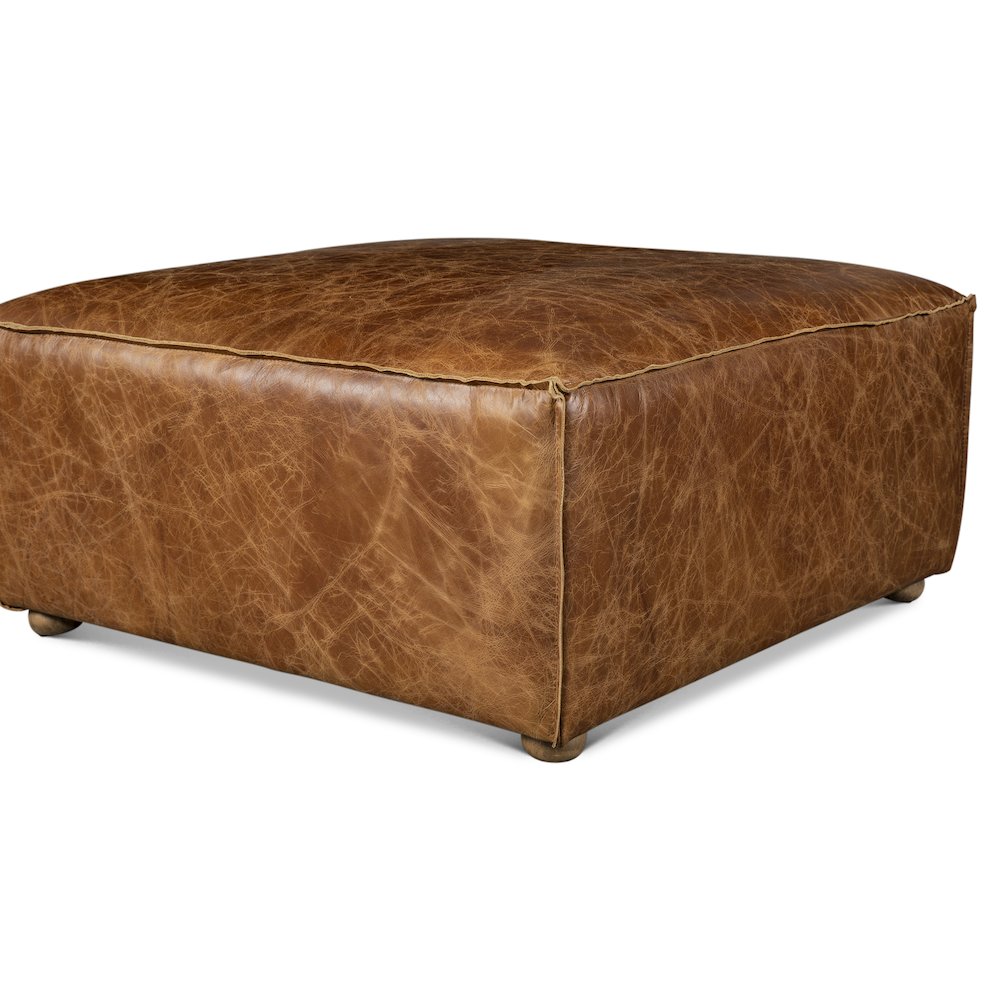 Chiavari Ottoman in Coco Brown Leather. Picture 1