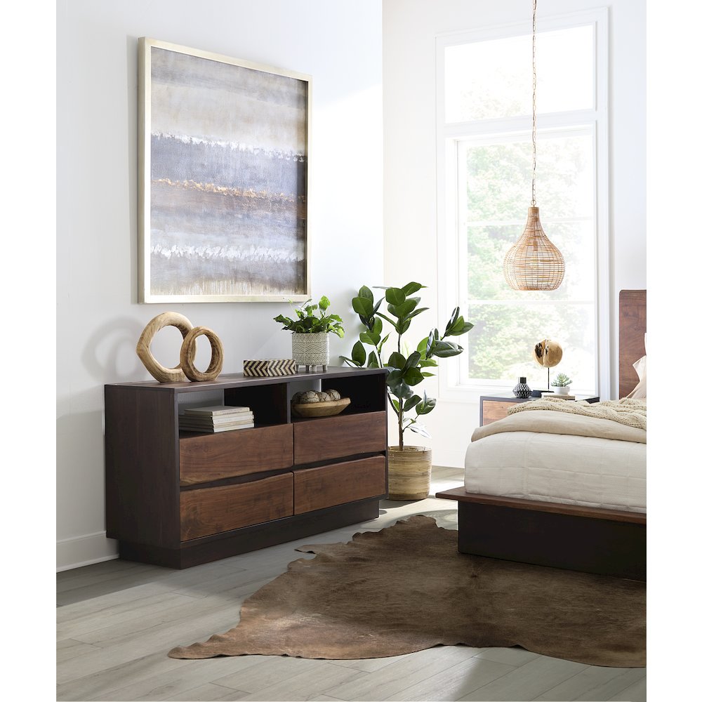 Palermo 64-Inch Acacia Wood Live Edge Dresser in Raw Walnut Finish. Picture 12