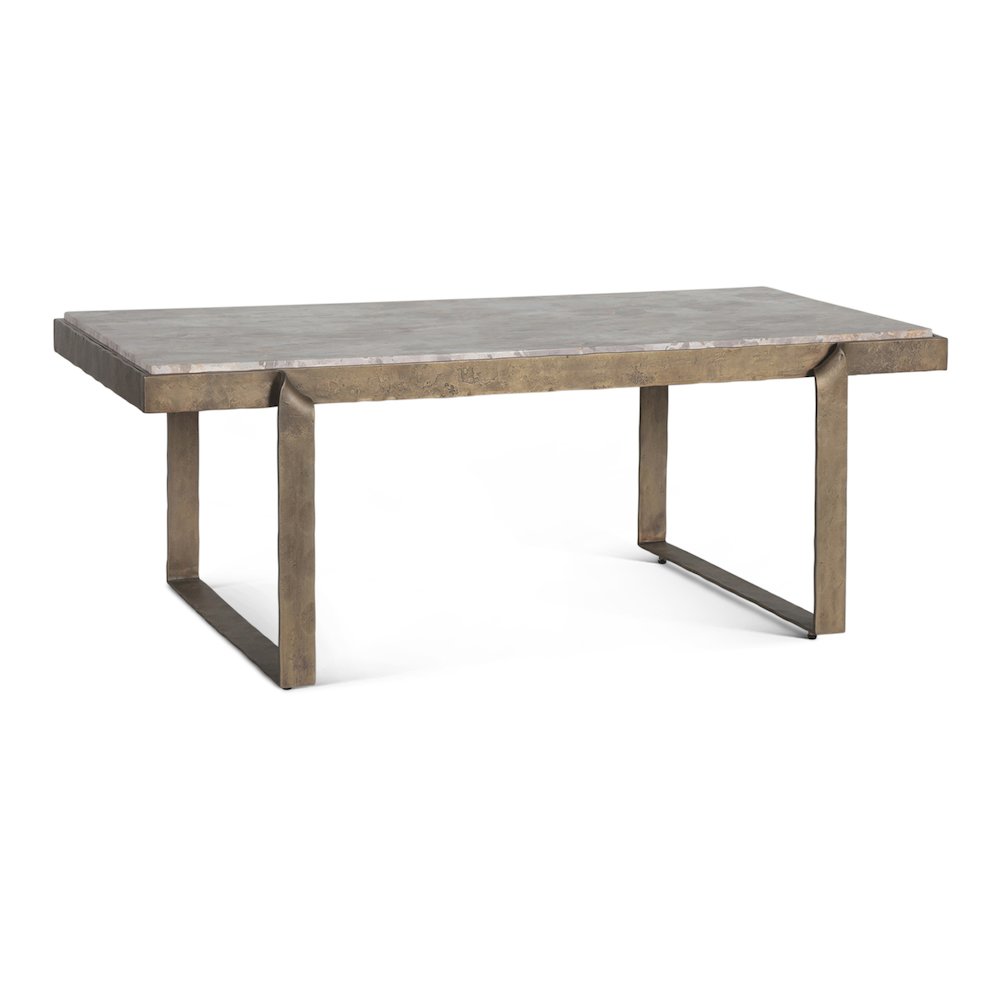 Rhodes 49" Coffee Table with Capri Beige Marble Top and Antique Brass Base. Picture 2