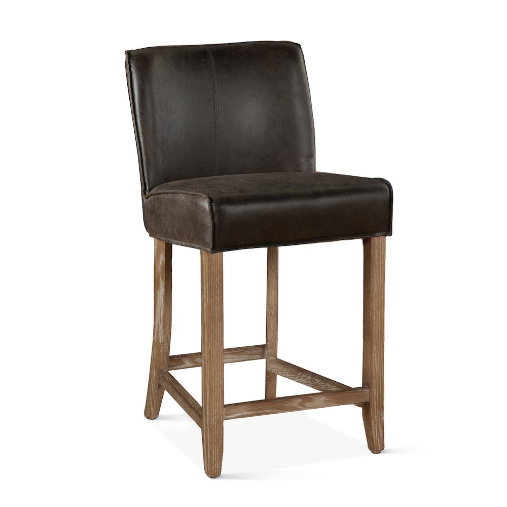 Avery Counter Chair in Dark Brown Leather with Natural Legs. Picture 5