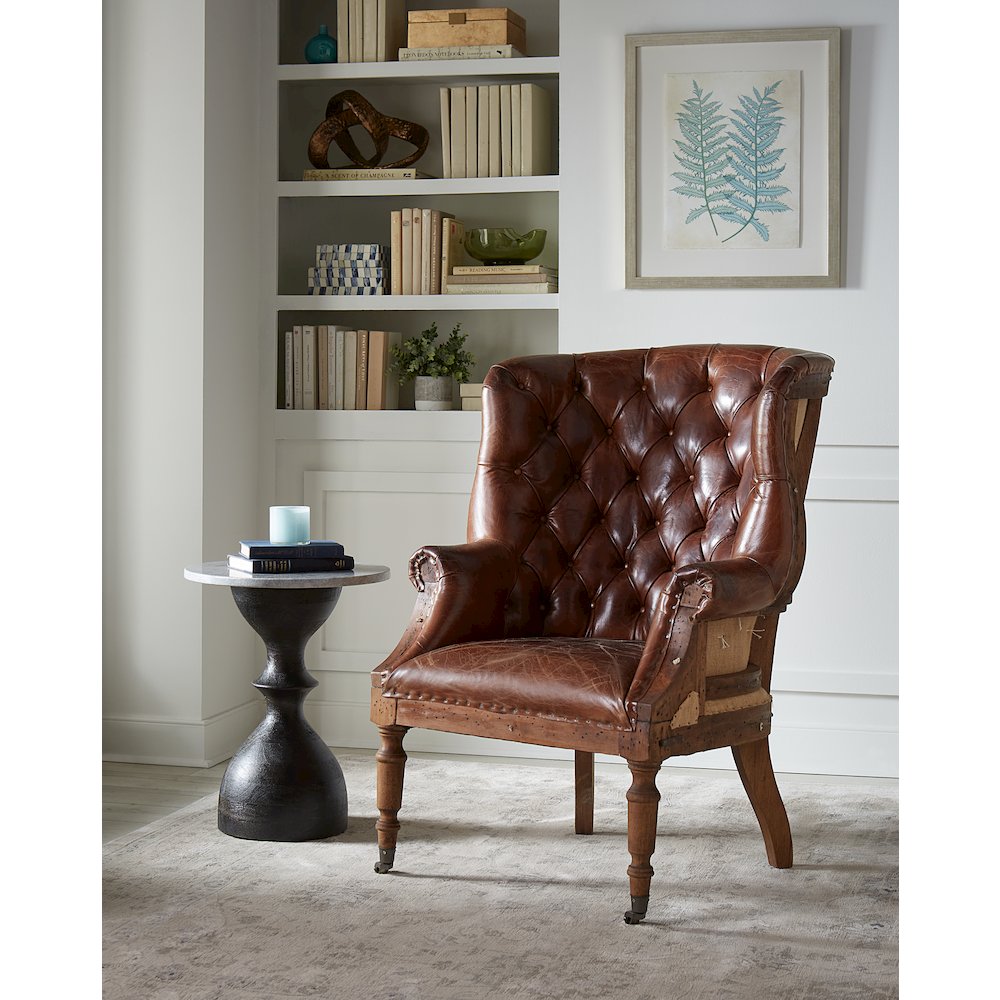 Charles Deconstructed Armchair With Vintage Cigar Leather And Solid Wood Legs. Picture 11