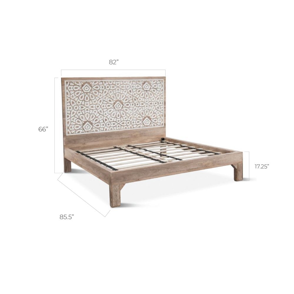 Haveli Mango Wood Geometric Carved King Bed. Picture 8