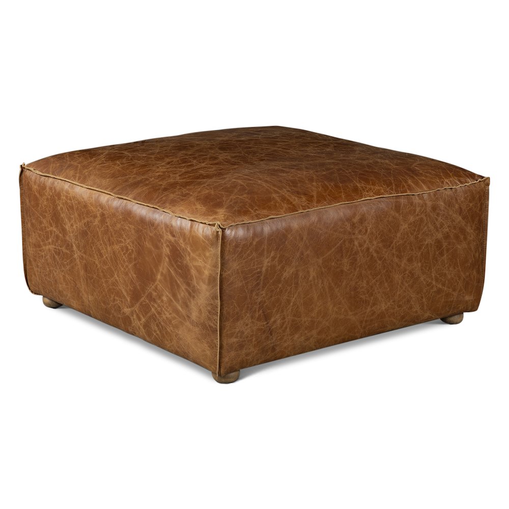 Chiavari Ottoman in Coco Brown Leather. Picture 2