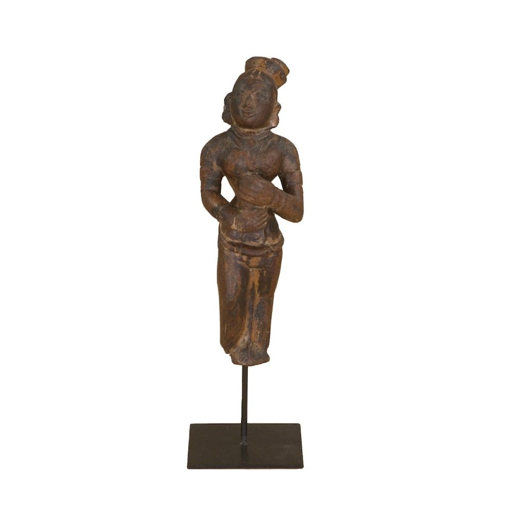 Curio Carved Figure Statue on Iron Stand. Picture 1