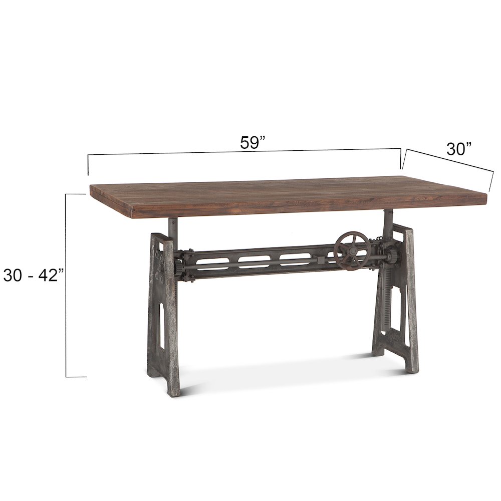 Artezia 60-Inch Reclaimed Teak Wood Desk with Adjustable Crank. Picture 3
