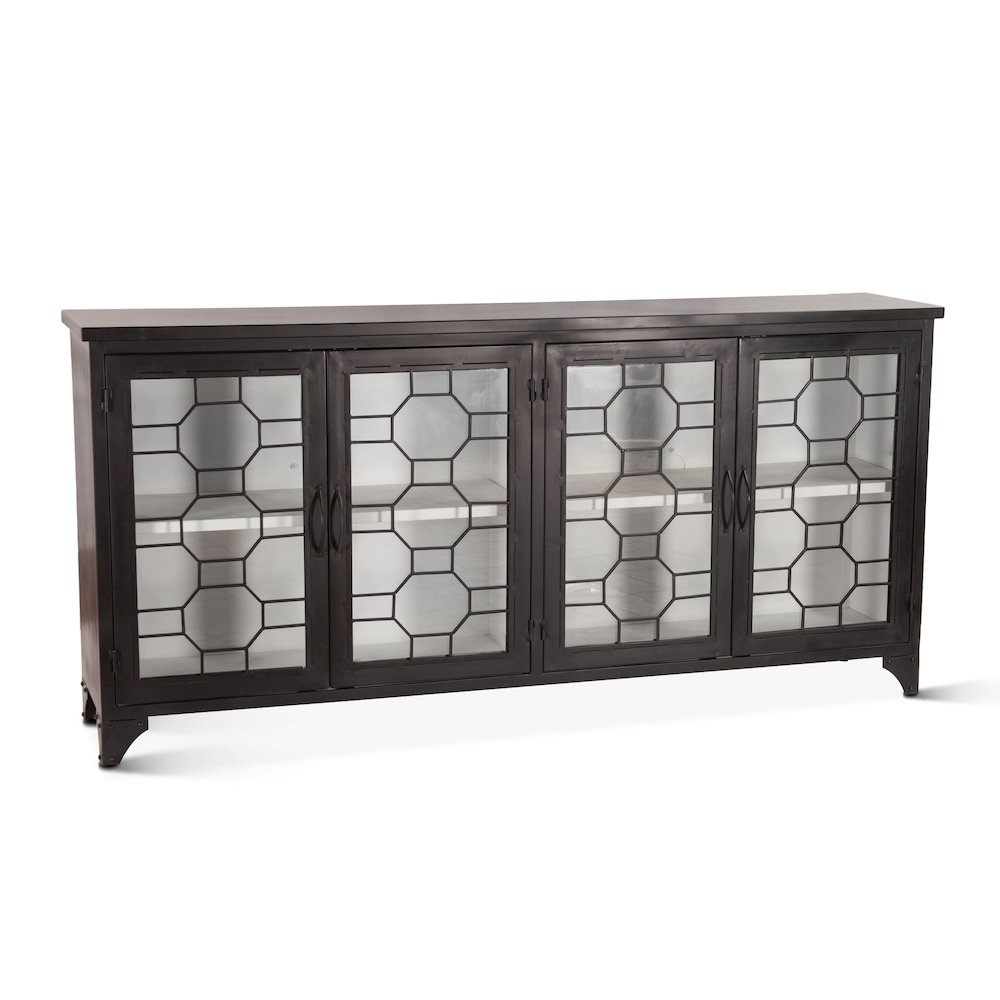 Neapolitan 80" Iron and Glass Sideboard Matte Black. Picture 3