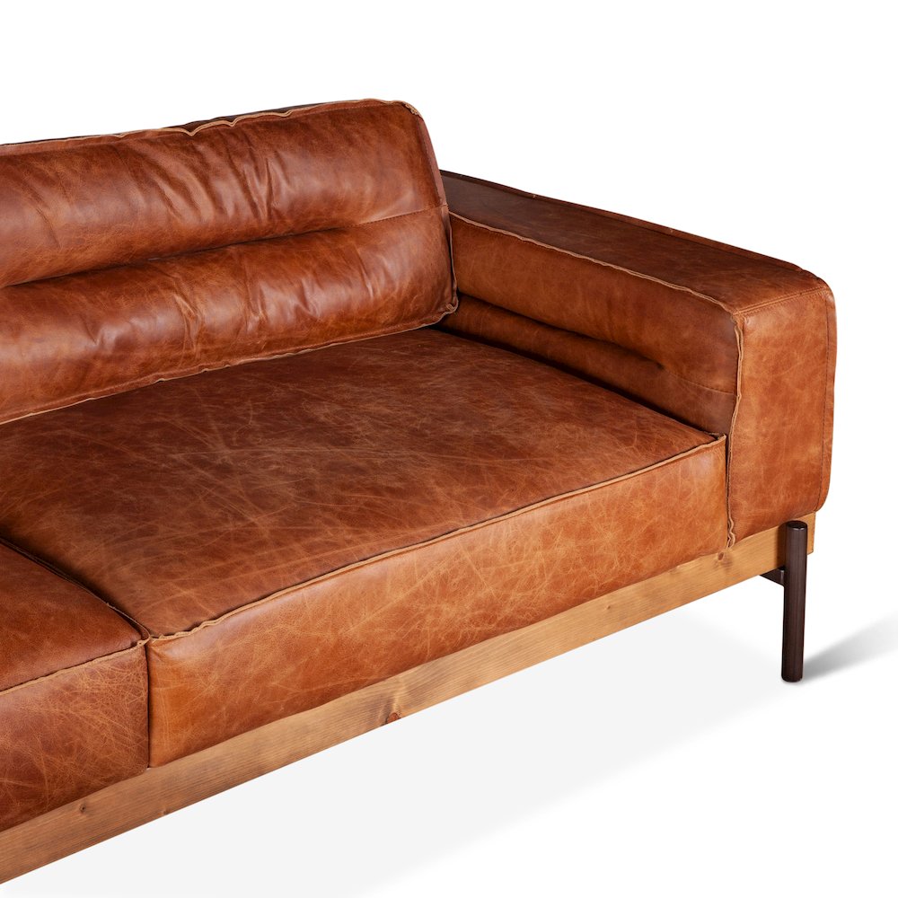 Chiavari Modern Leather Sofa in Vintage Cognac. Picture 4