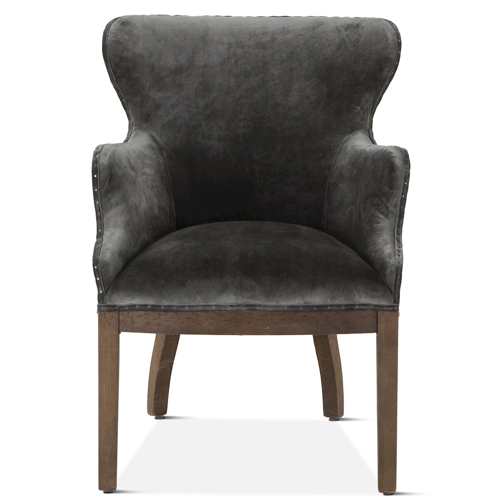 Charles Gray Velvet Armchair With Exposed Frame And Solid Wood Legs. Picture 2