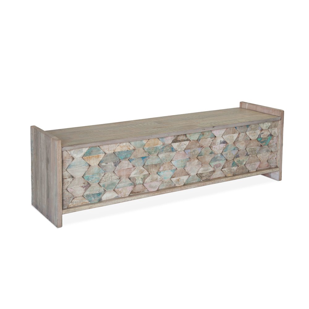 Cordoba Storage Bench in Reclaimed Wood with Vintage Teal Finish. Picture 6
