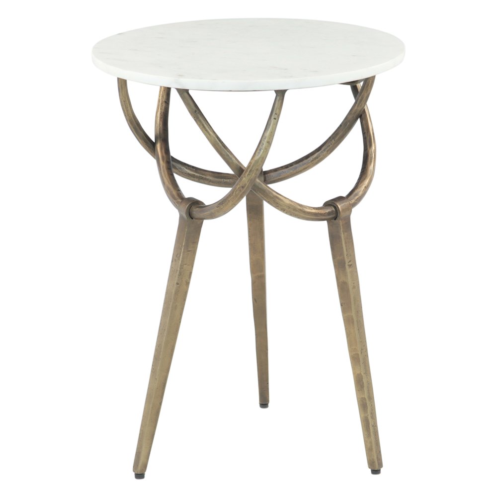 Odessa 16" Side Table with White Marble and Antique Brass Base, Set of 2. Picture 1
