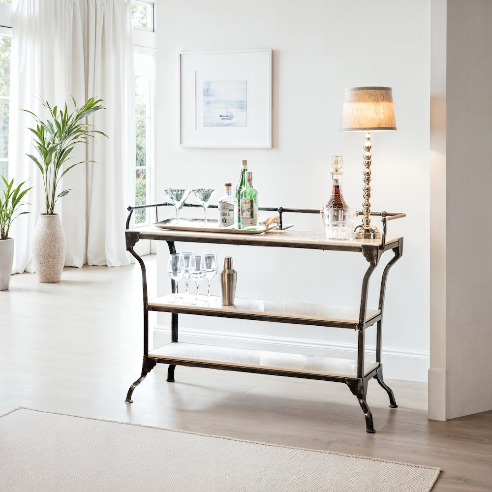 Calloway 50" Console Table with White Marble and Black Metal Base. Picture 2