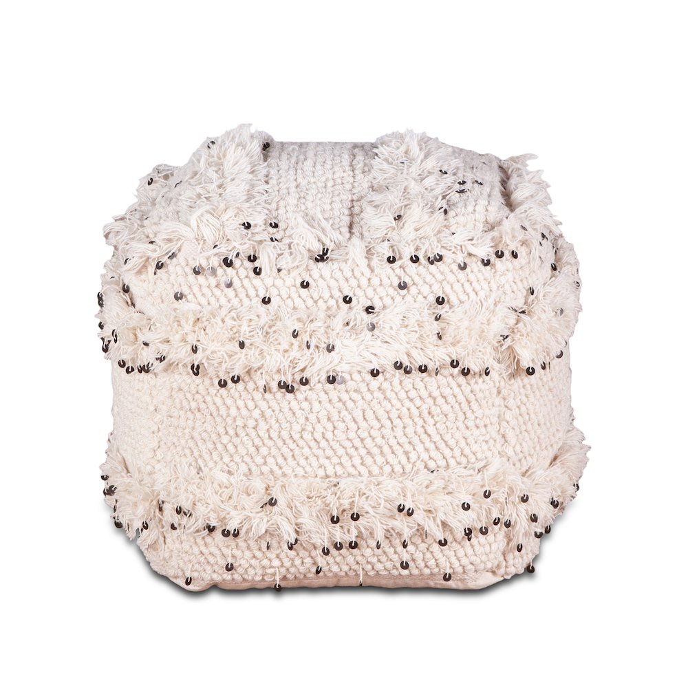 Algiers Square Ottoman in Sequined Cream Fabric. Picture 1