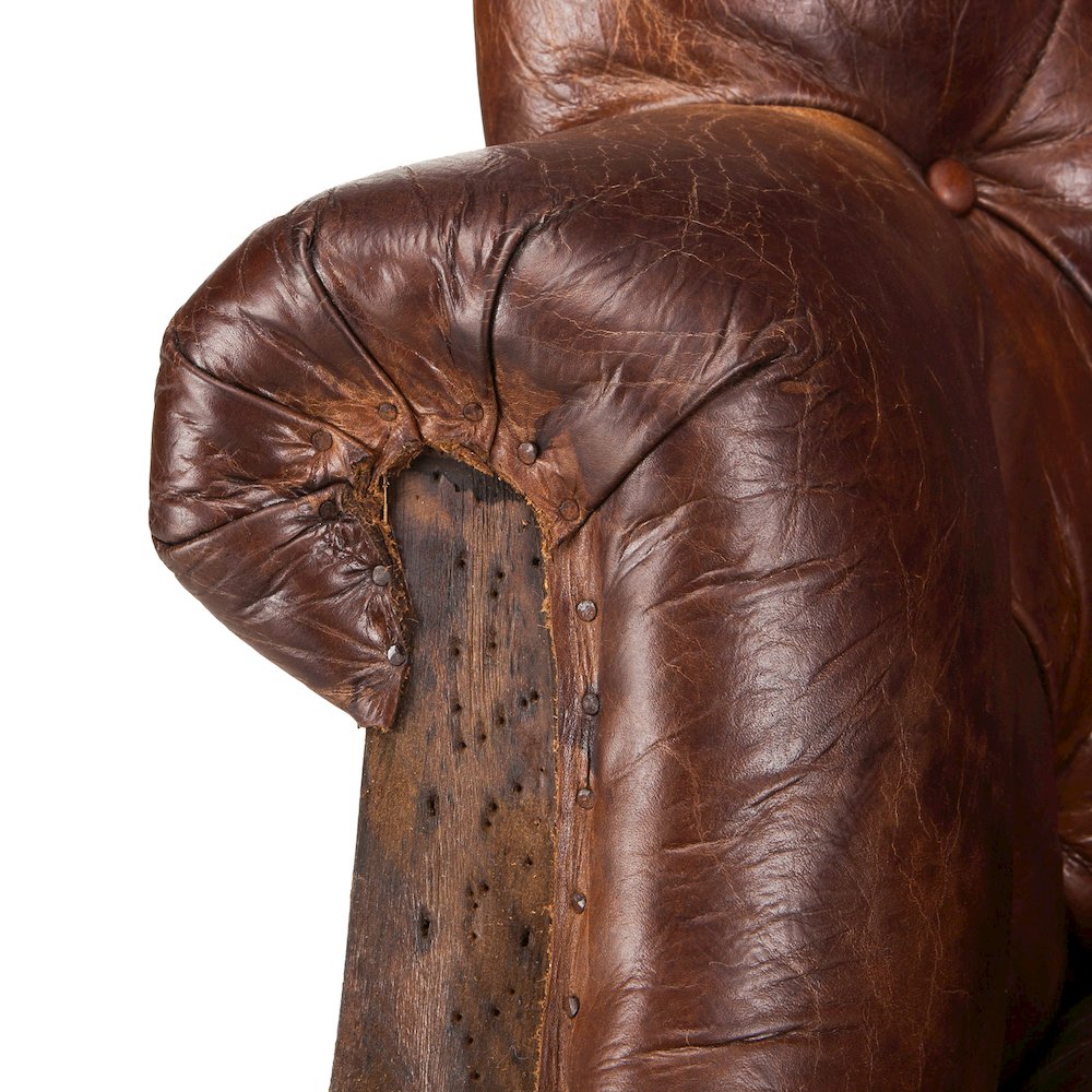 Charles Deconstructed Armchair With Vintage Cigar Leather And Solid Wood Legs. Picture 2