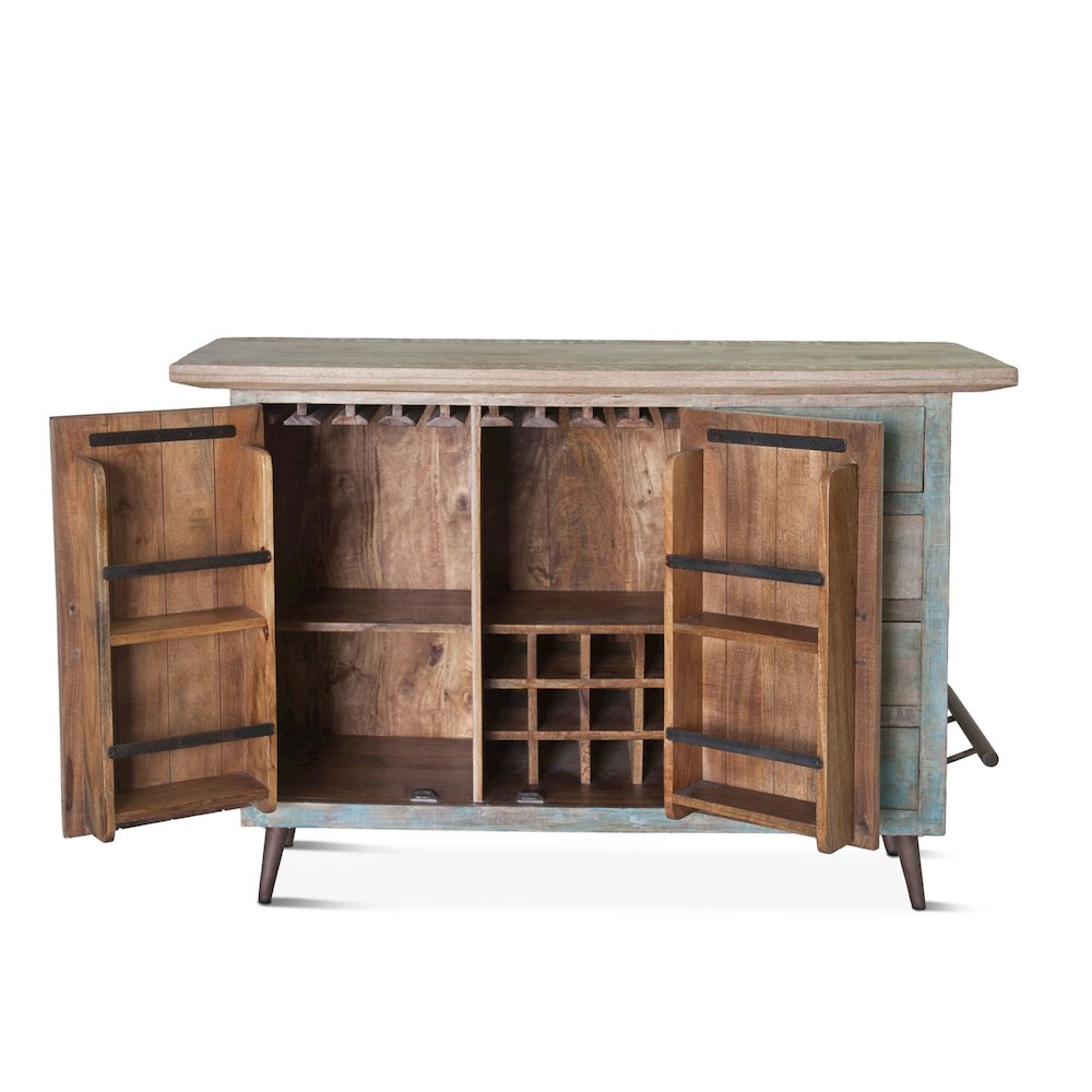 Cordoba Bar in Reclaimed Wood with Vintage Teal Finish. Picture 4