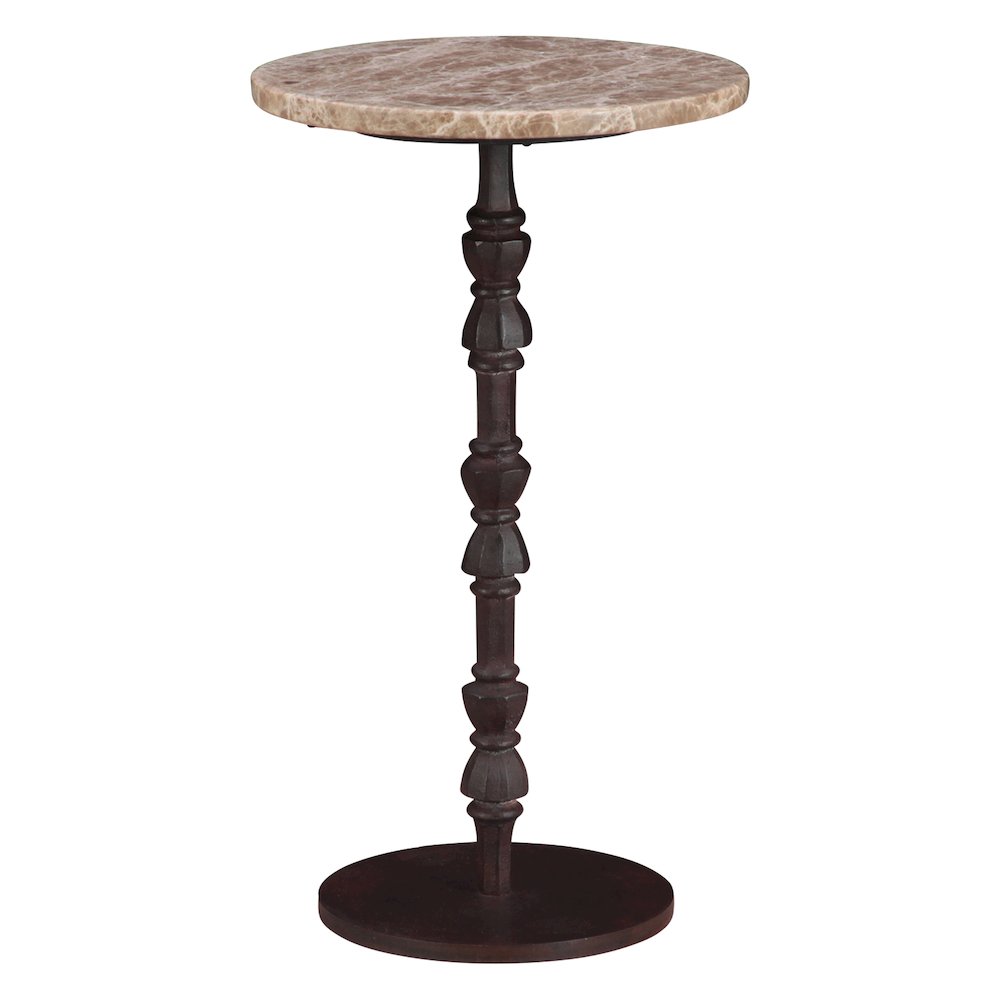 Rochester 12" Side Table in Light Emperador Marble with Casted Base. Picture 1