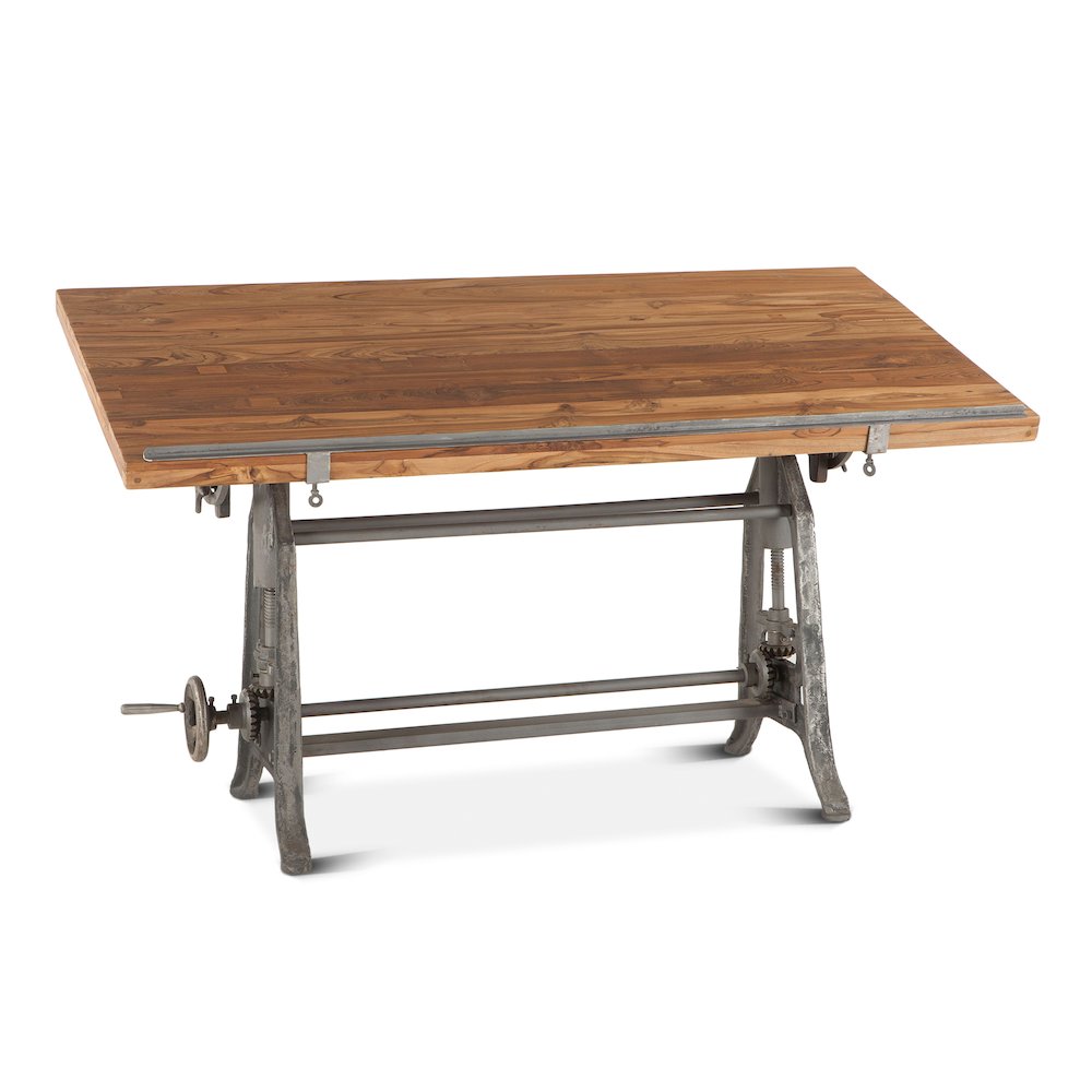 Artezia 62-Inch Reclaimed Teak Wood Drafting Desk with Adjustable Crank. Picture 4