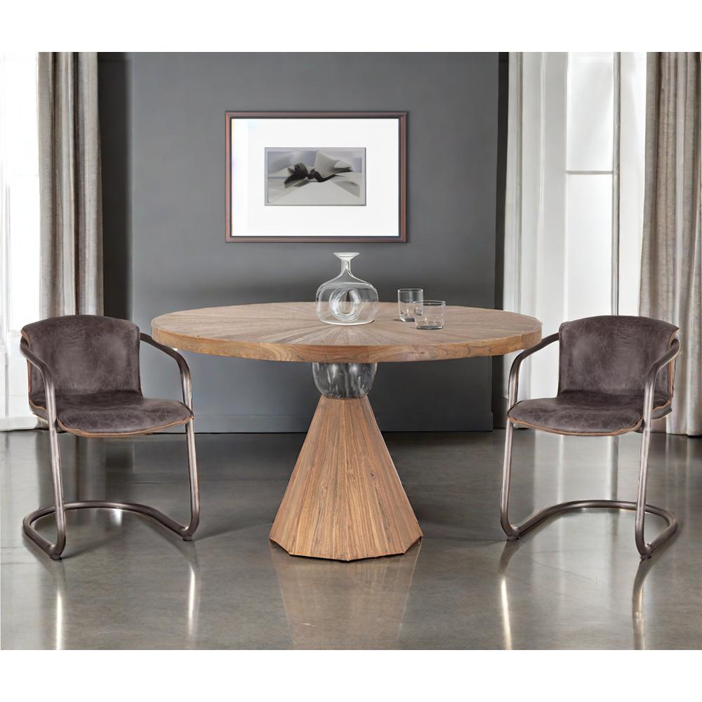 Rustic Revival Natural Teak Wood with Black Marble Pedestal. Picture 5