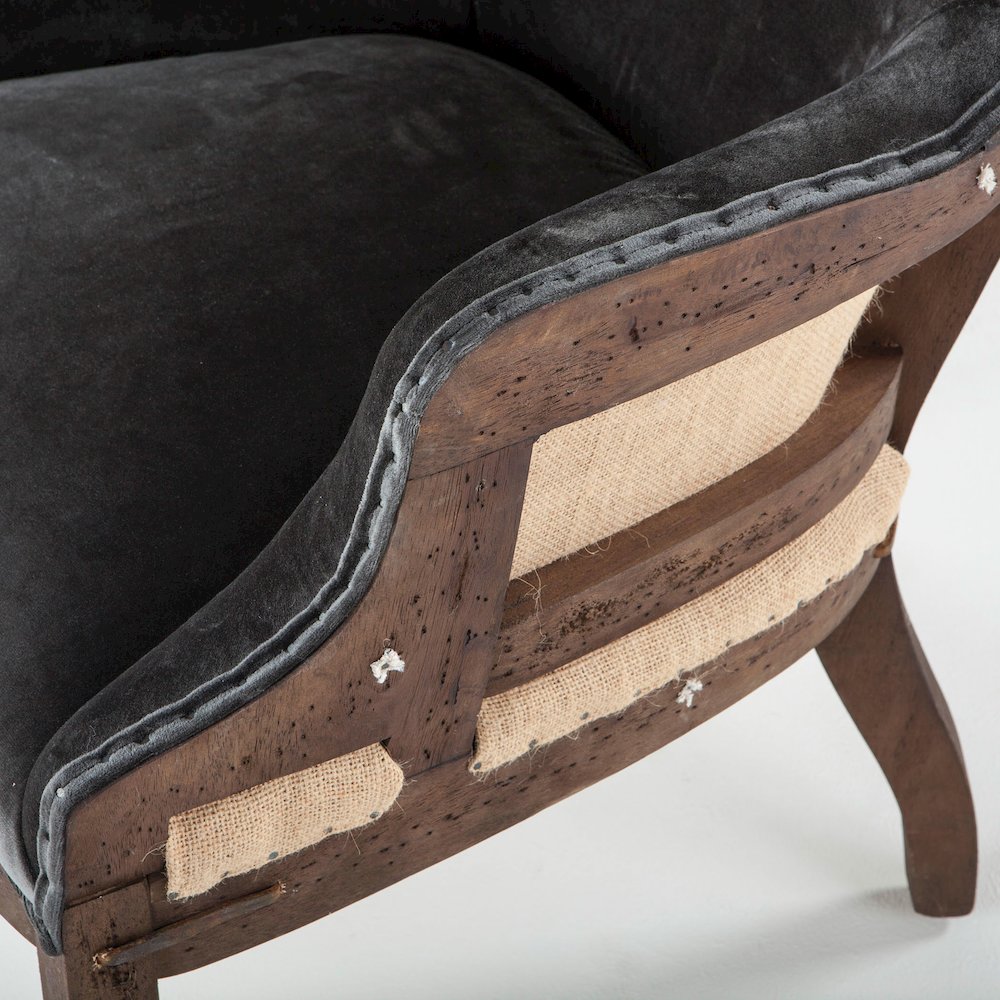 Charles Gray Velvet Armchair With Exposed Frame And Solid Wood Legs. Picture 8