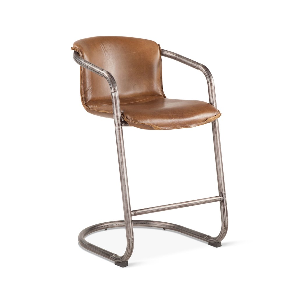 Chiavari Distressed Chestnut Leather Counter Chairs - Set Of 2. Picture 5