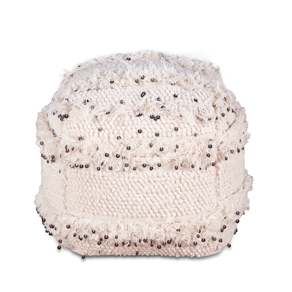 Algiers Square Ottoman in Sequined Cream Fabric. Picture 6