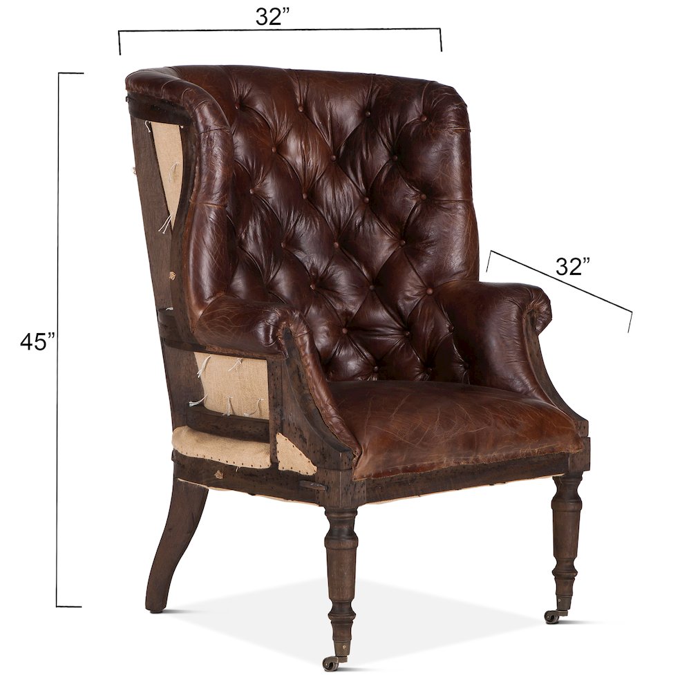 Charles Deconstructed Armchair With Vintage Cigar Leather And Solid Wood Legs. Picture 4
