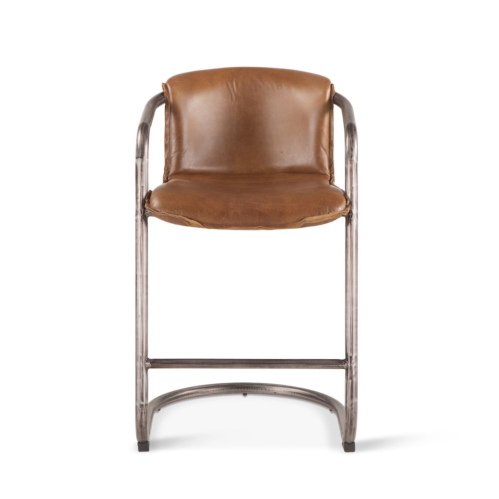 Chiavari Distressed Chestnut Leather Counter Chairs - Set Of 2. Picture 8
