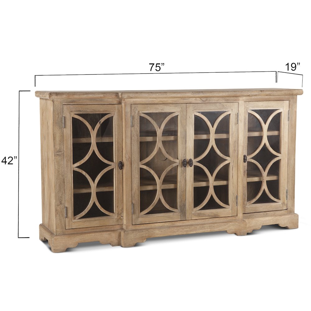 Pengrove 75-Inch Mango Wood Cabinet with Carved Lattice Work Doors. Picture 2