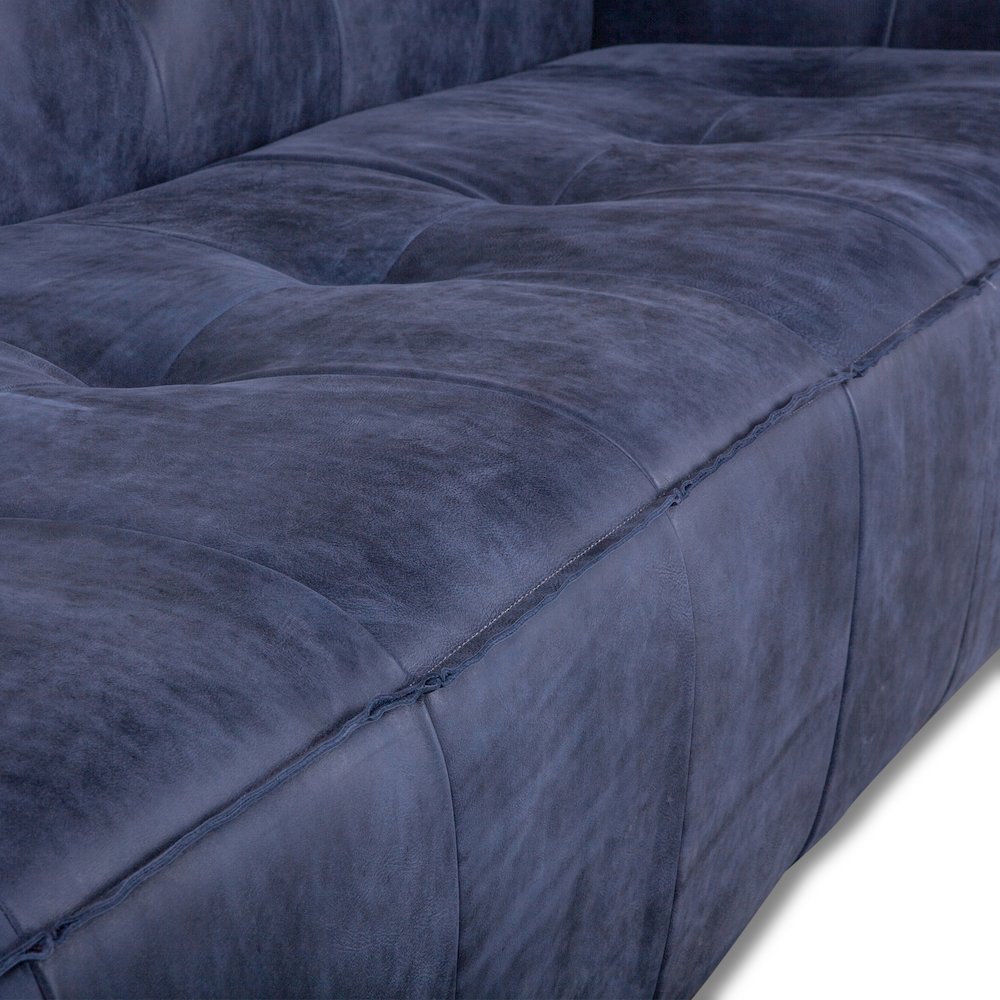 Portia Antique Blue Italian Leather Sofa. Picture 3