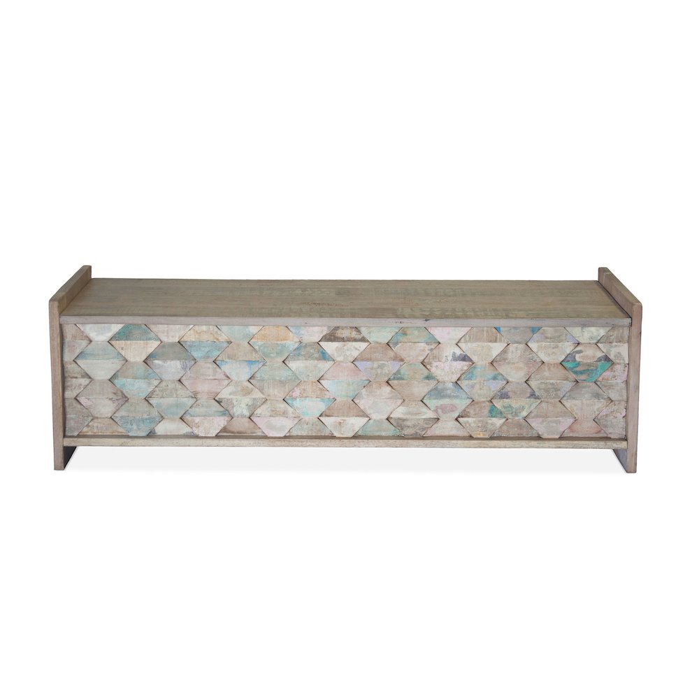 Cordoba Storage Bench in Reclaimed Wood with Vintage Teal Finish. Picture 7