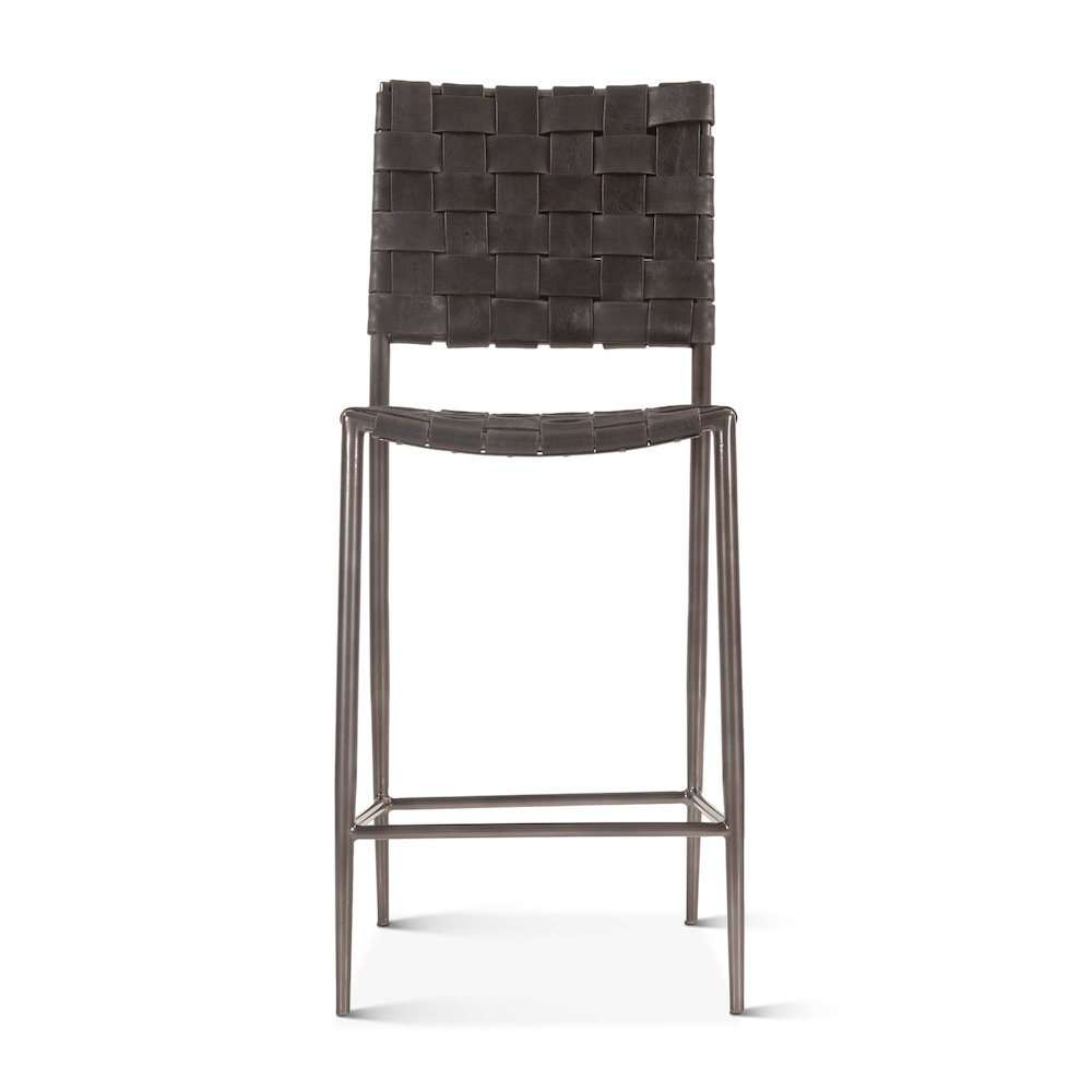 Lund 17in Buffalo Leather and Iron Counter Chair Black. Picture 1