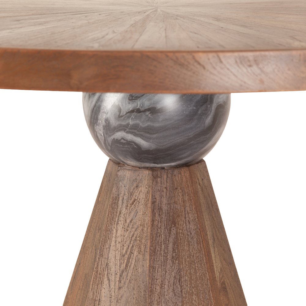 Rustic Revival 48" Round Gathering Table in Teak and Marble. Picture 3