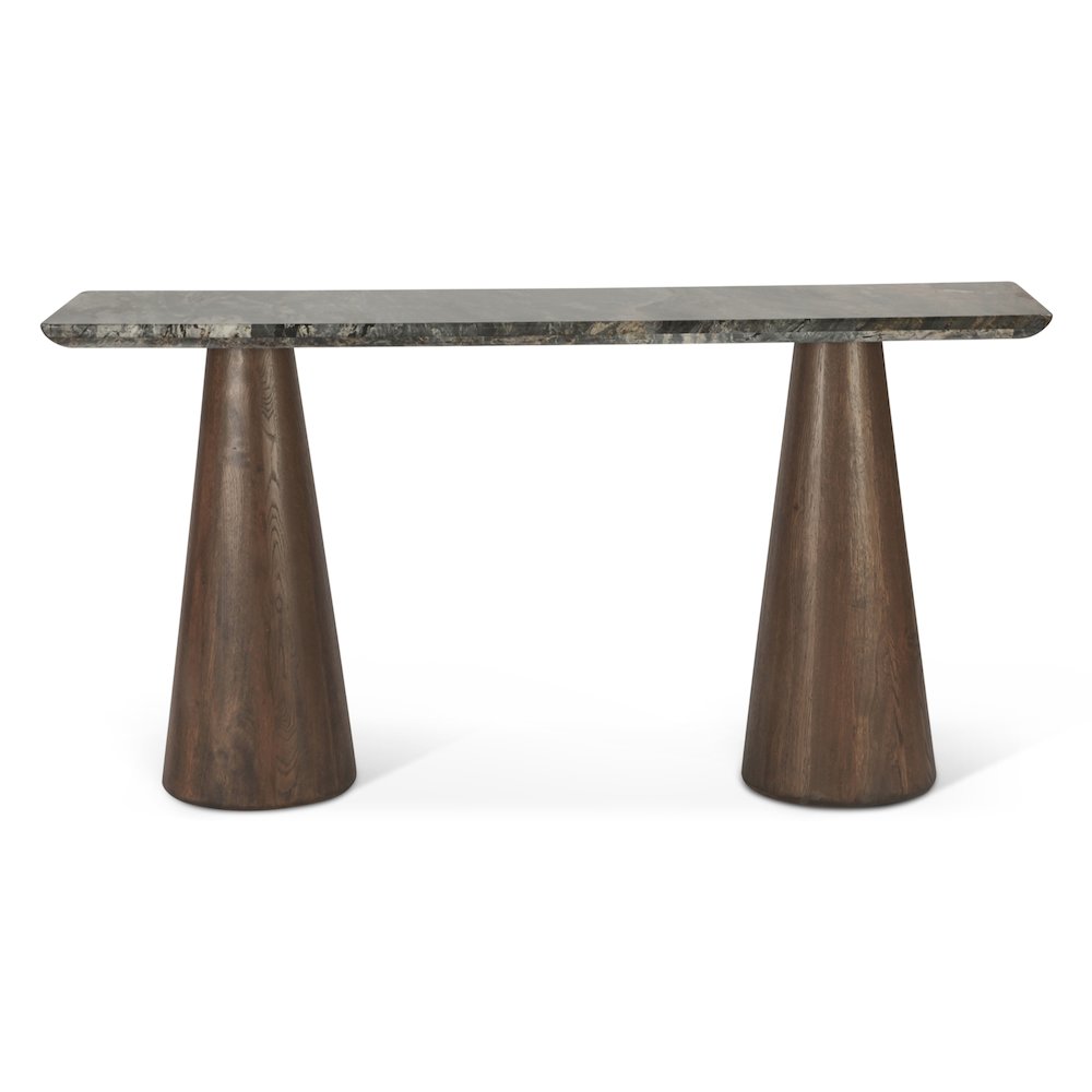 Caldera Console Table with Lava Marble and Dark Oak Base. Picture 4