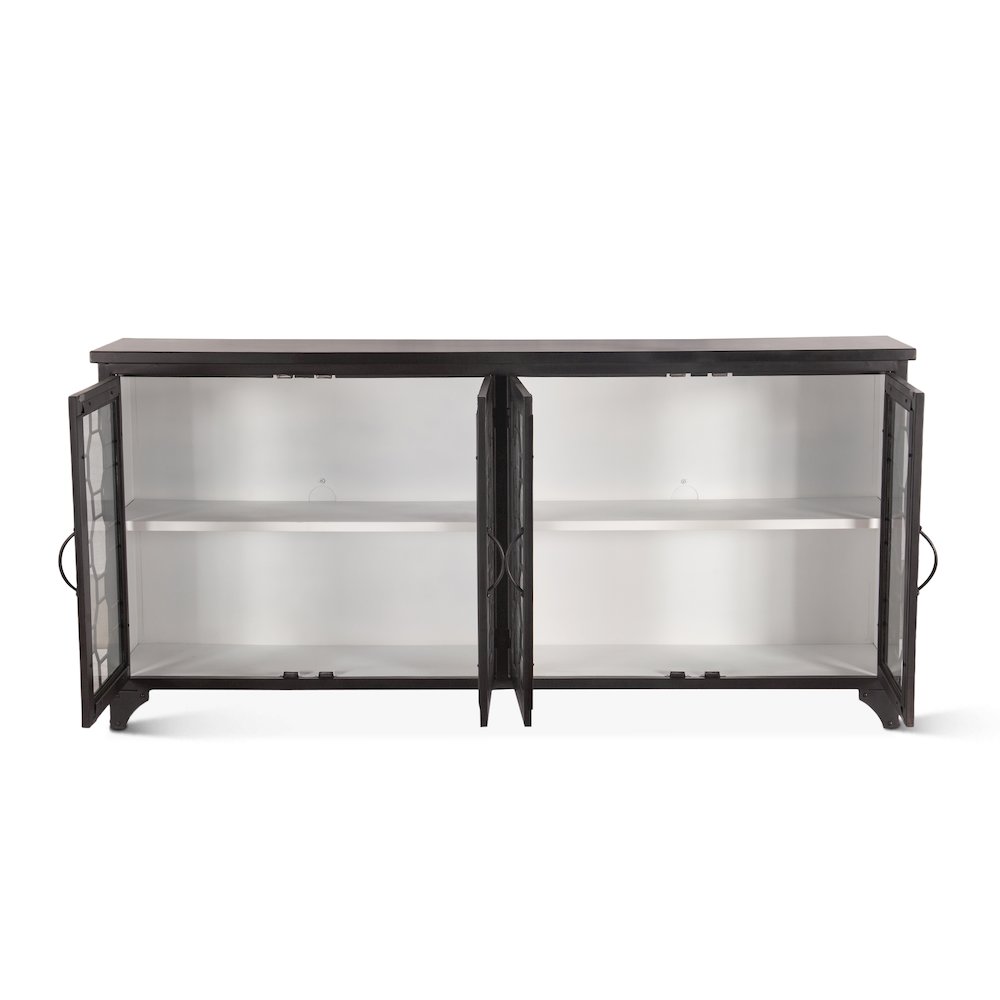 Neapolitan 80" Iron and Glass Sideboard Matte Black. Picture 5