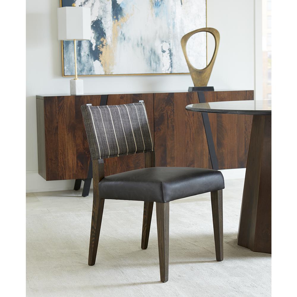 Lila Dining Chair in Black Leather and Linen. Picture 8