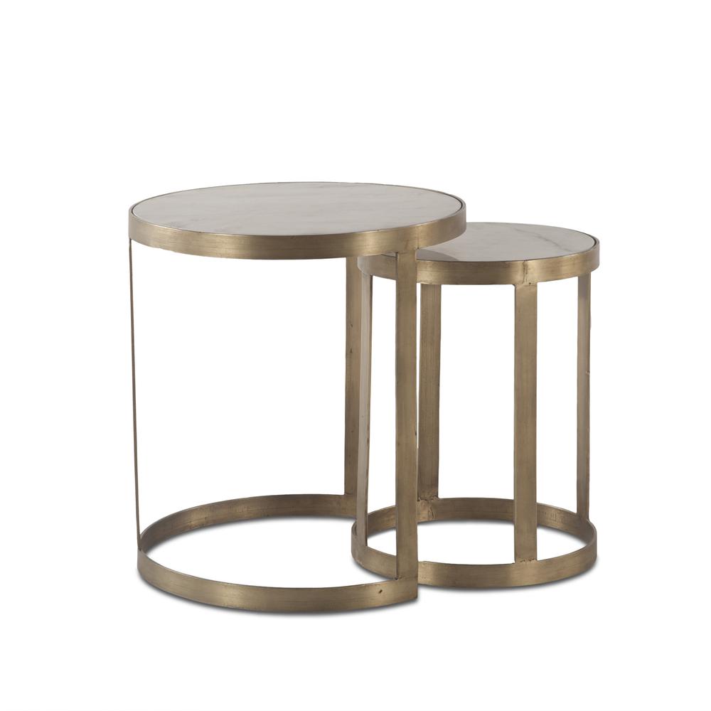 Leonardo White Marble Side Tables with Antique Bonze Base, Set of 2. Picture 1