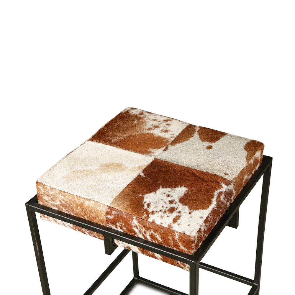 Melbourne 17" Iron and Brown Cowhide Leather Counter Stool. Picture 4