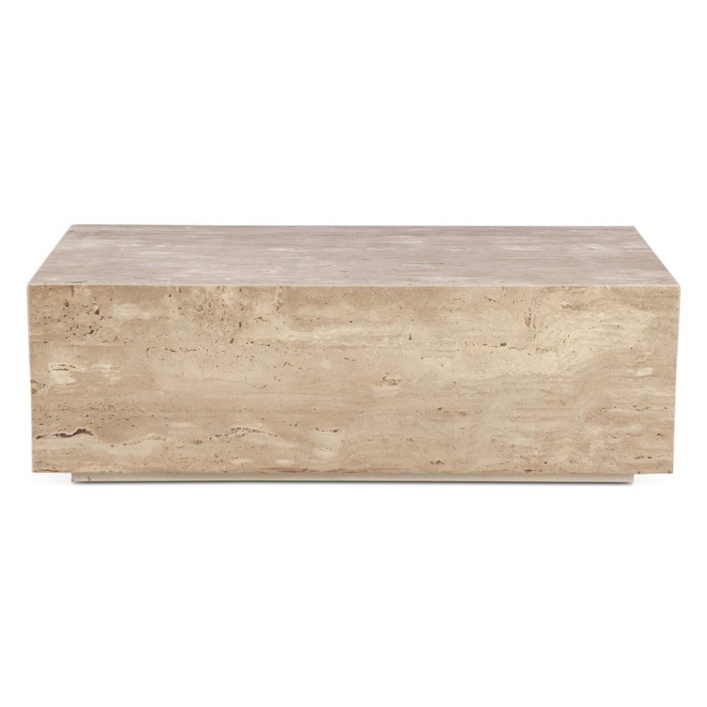 Giza 50" Drum Coffee Table in Travertine Stone. Picture 5
