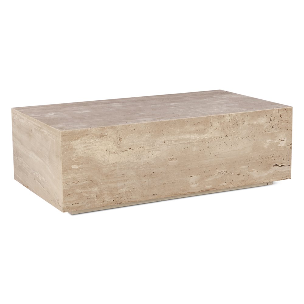 Giza 50" Drum Coffee Table in Travertine Stone. Picture 1