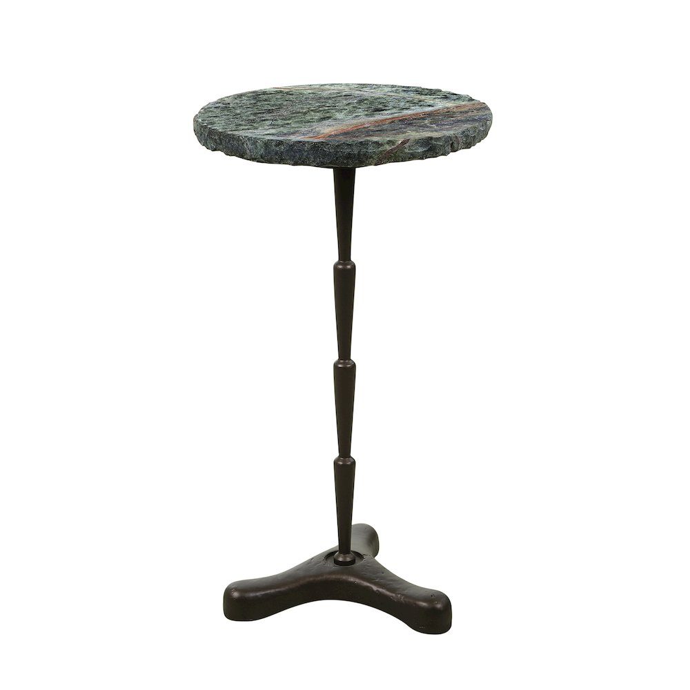 Harbor 15" Accent Table with Green Bidasar Marble and Iron. Picture 2