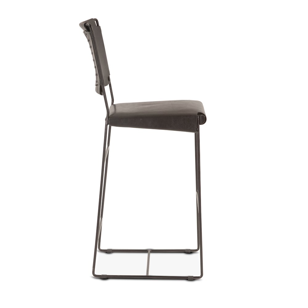 Melbourne Buffalo Leather and Iron Counter Chair in Black. Picture 5