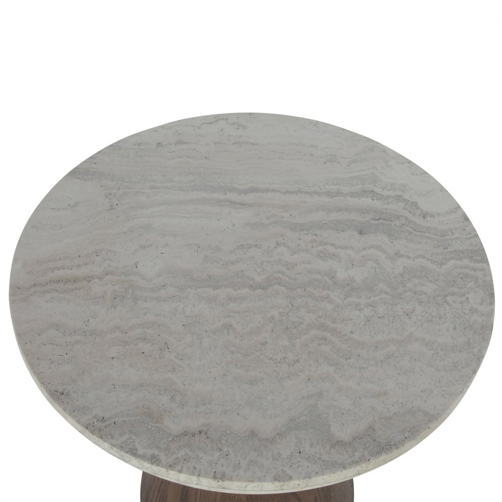 Caldera Side Table in White Travertine and Light Oak. Picture 2