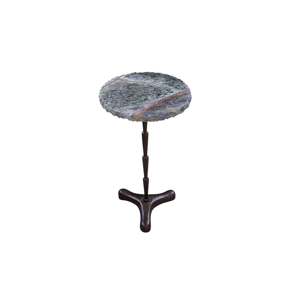 Harbor 15" Accent Table with Green Bidasar Marble and Iron. Picture 1