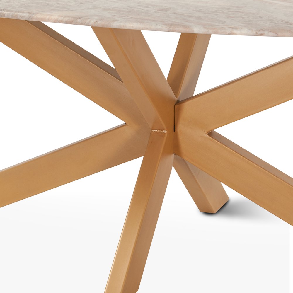 Pasadena 90" Oval Dining Table in Sawar Marble and Iron with Antique Gold Finish. Picture 3