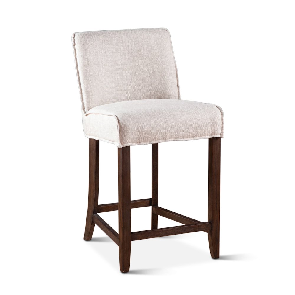 Avery 20" Counter Chair with White Linen and Dark Legs. Picture 1