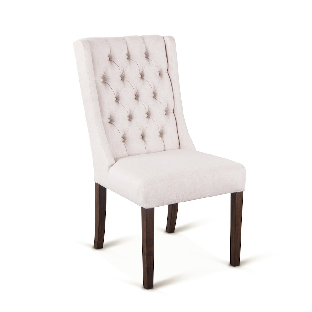 Chloe Dining Chair In Off White Linen With Weathered Teak Legs. Picture 1