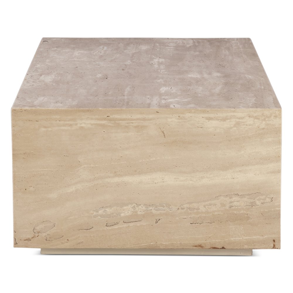 Giza 50" Drum Coffee Table in Travertine Stone. Picture 3